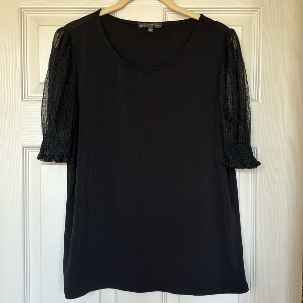Adrianna Papell Sheer Dot Sleeve Top